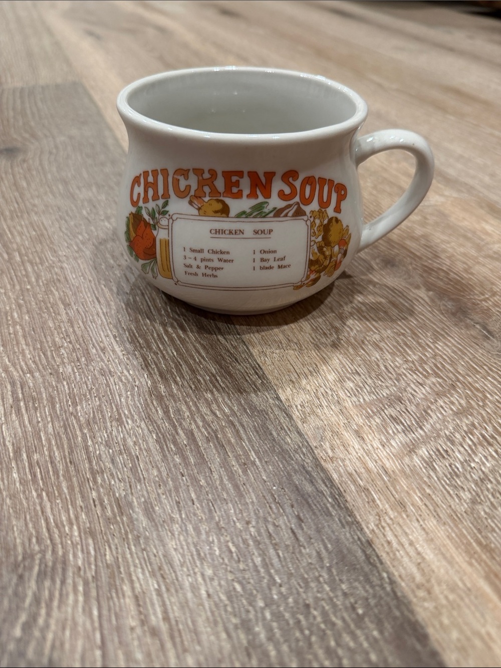 Chicken Soup Ceramic Soup Mug - White with Orange Floral Design